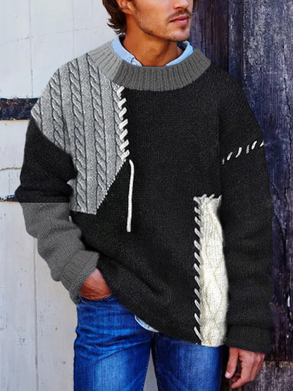 Vegan Mock Minimalist Pullover Patchwork Warmth Knitted Jacquard Unisex Sweater elevenforest