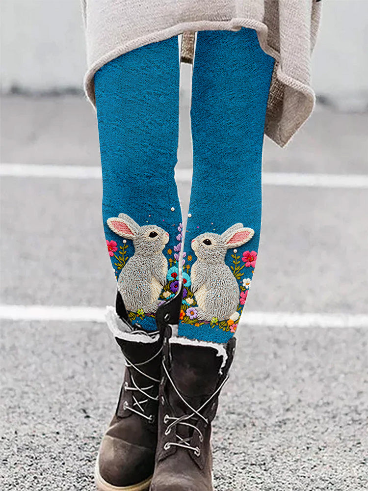 Bright Pastel Knitted Bunny Pattern Comfy Leggings artswardrobe