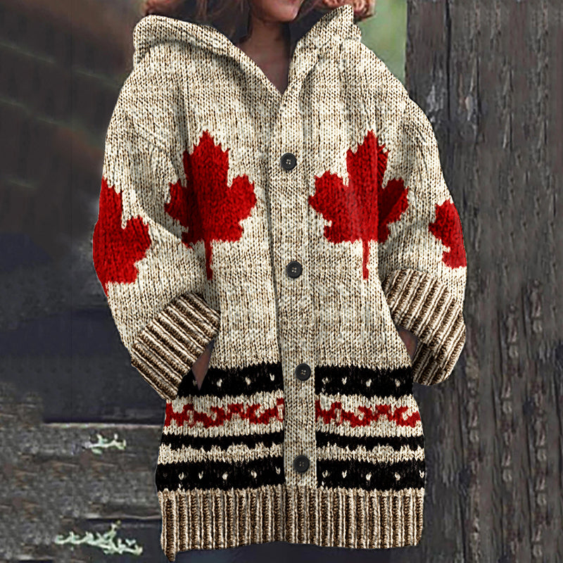 Women's Canadian Maple Leaf Cozy Knit Jacquard Sweater elevenforest