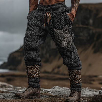 Men's Vintage Viking Wolf Celtic Knot Cozy Chunky Knit Sweatpants artswardrobe