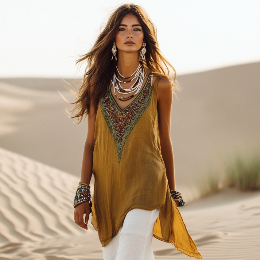 Women's Retro Loose Bohemia Ethnic Style Linen Suspender Sleeveless Top artswardrobe