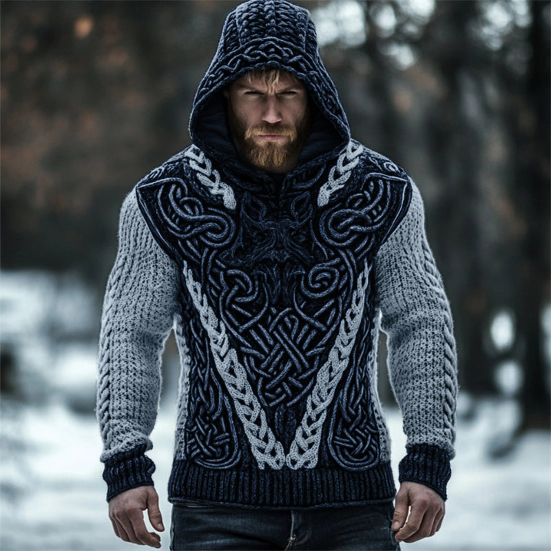Men's Viking Wolf Inspired Celtic Chunky Hooded Sweater elevenforest
