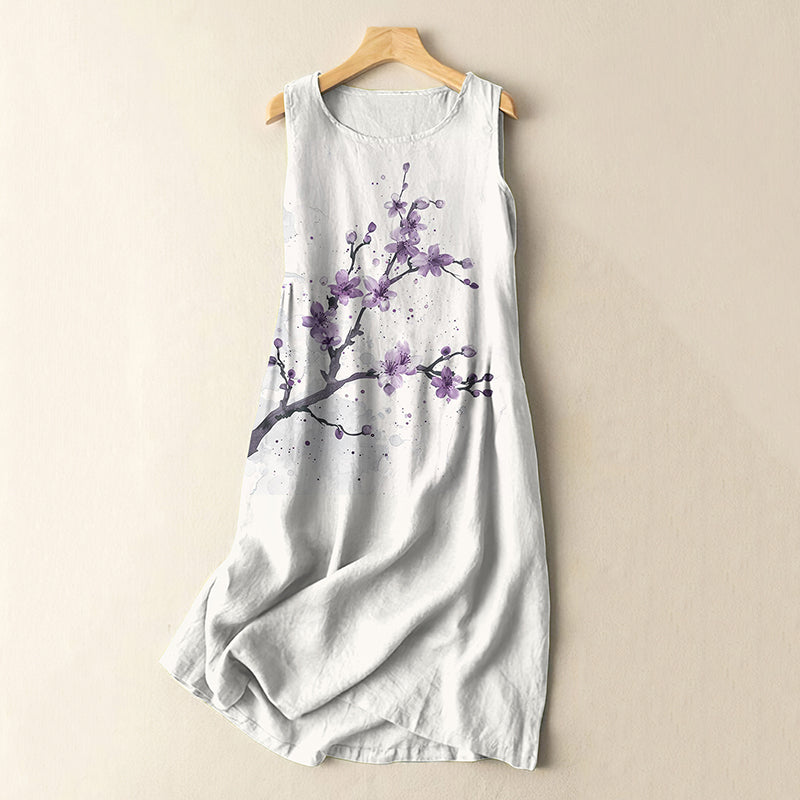 Vintage Lovely Purple Plum Blossom Art Pattern Casual Midi Dress artswardrobe