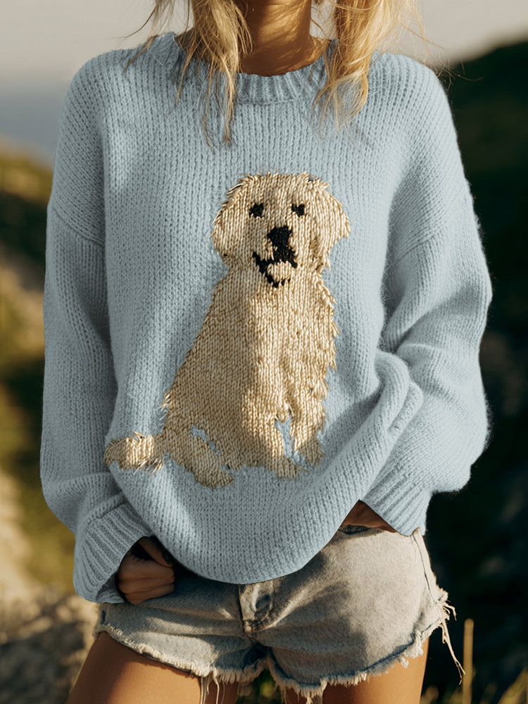Classic Fuzzy Golden Retriever Dog Felt Cozy Knit Sweater artswardrobe