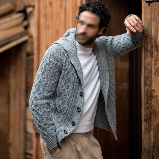 Men's Scotland Knit Aran Jumper Vintage Hooded Cardigan elevenforest