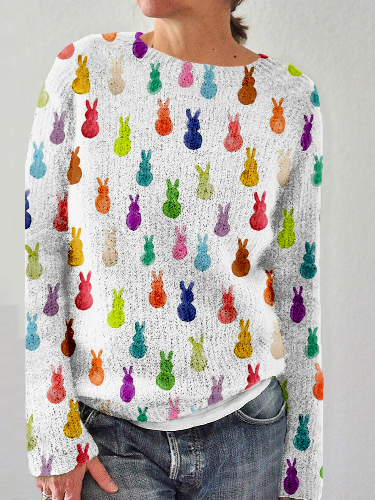 Rainbow Easter Bunnies Watercolor Art Cozy Sweater artswardrobe