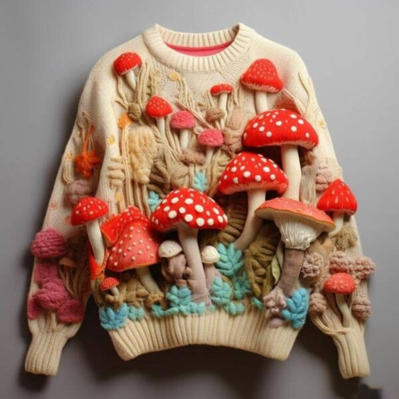 Retro Mushroom Art Chunky Knitted Sweater artswardrobe