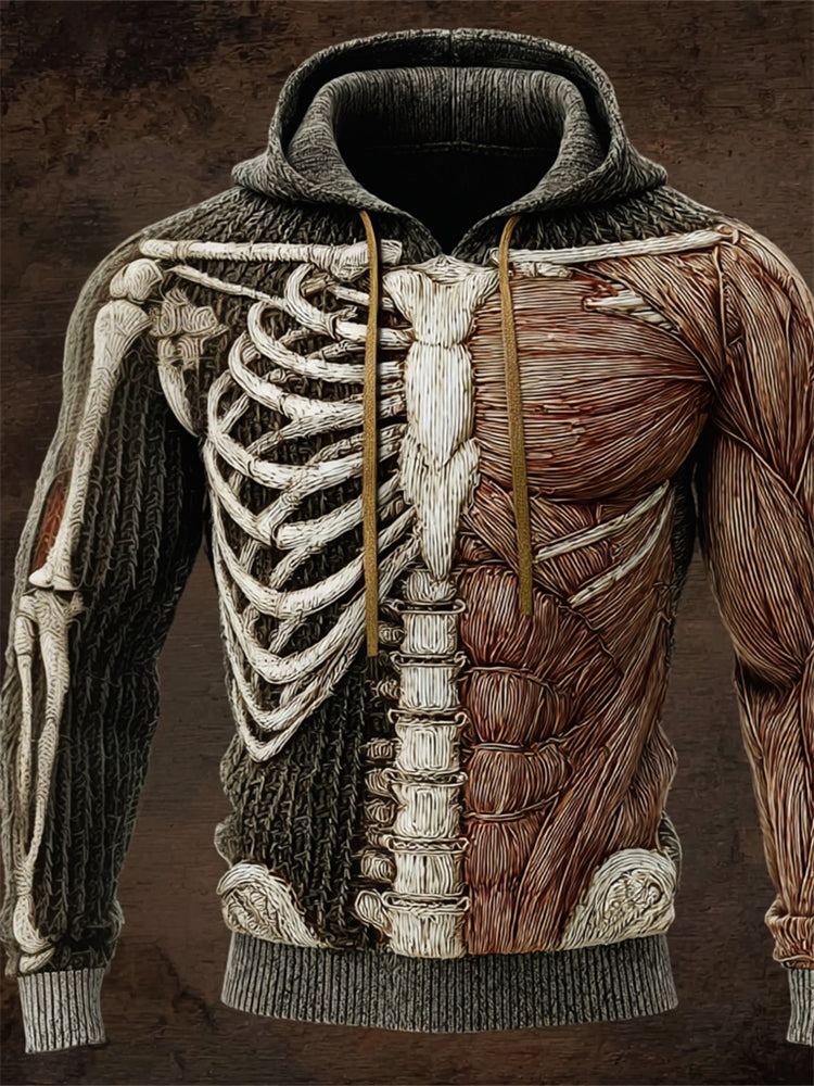 Men's Halloween Skeleton & Muscle Anatomy Contrast Cozy Hooded Sweater artswardrobe