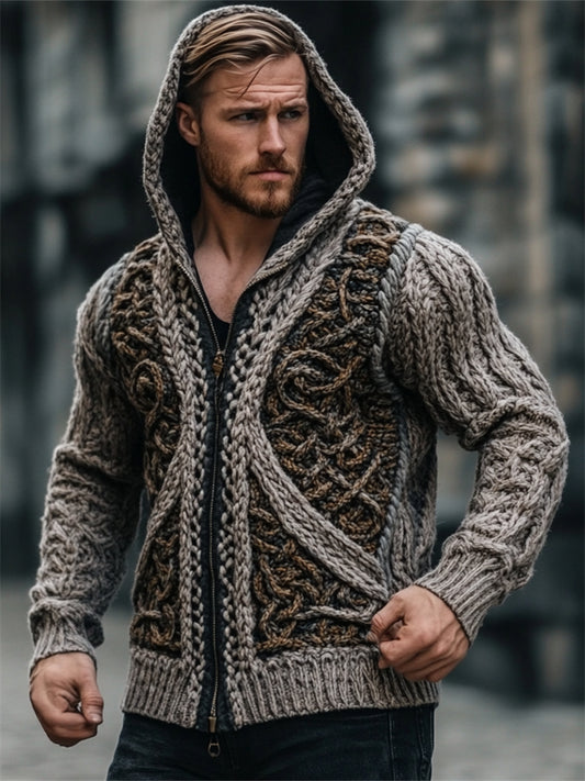 Men's Vintage Viking Celtic Chunky Hooded Cardigan artswardrobe