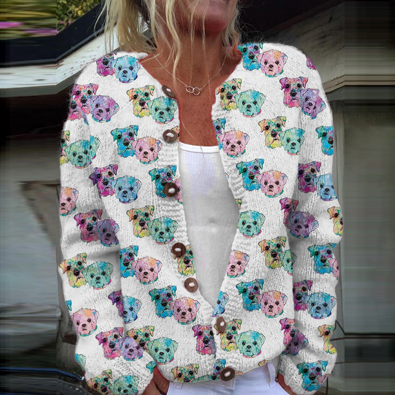 Comstylish Dog Print Long Sleeve Casual Knitted Cardigan