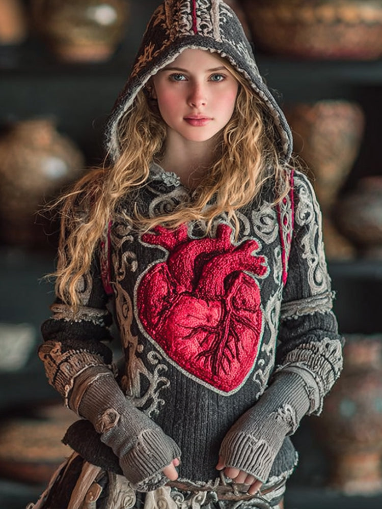 Women's Halloween Human Anatomy And Heart Art Realistic Hooded Sweater artswardrobe
