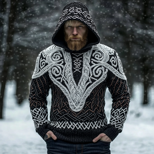 Men's Viking Tribal Celtic Inspired Knit Hooded Sweater elevenforest