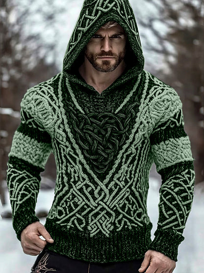 Men's Viking Jacquard Inspired Celtic Hooded Sweater elevenforest