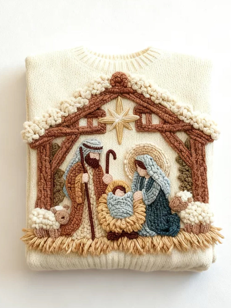 Christmas Religious Themed Round Neck Knitted Sweater