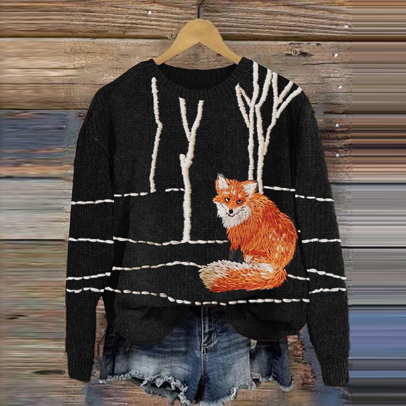 Women's Forest Fox Print Sweatshirt artswardrobe