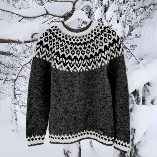 Vintage Icelandic Knit Jacquard Islender Crew Neck Sweater（Unisex） elevenforest