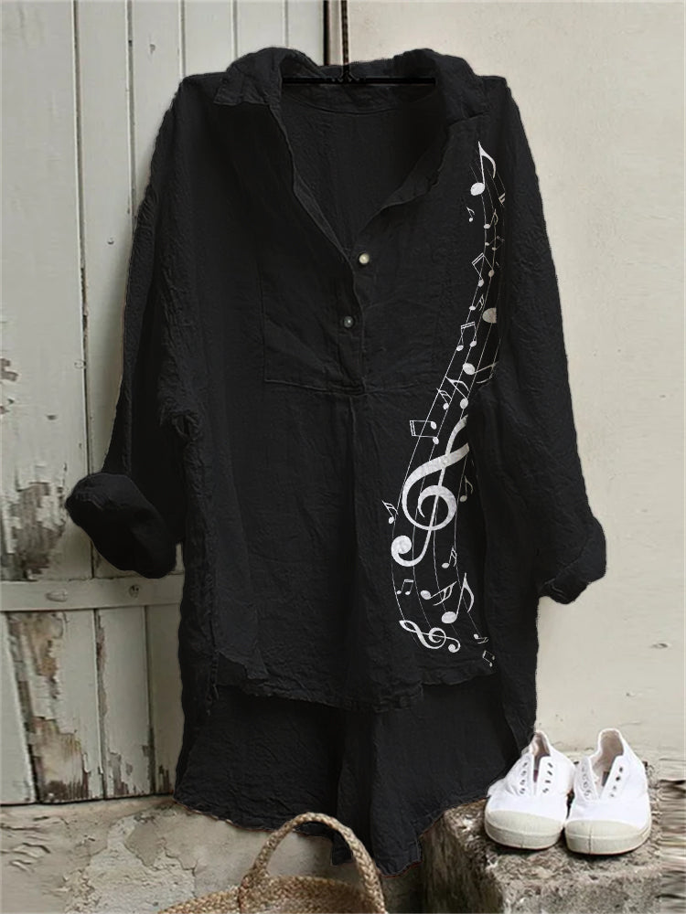 Comstylish Classy Music Notes High Low Linen Blend Tunic