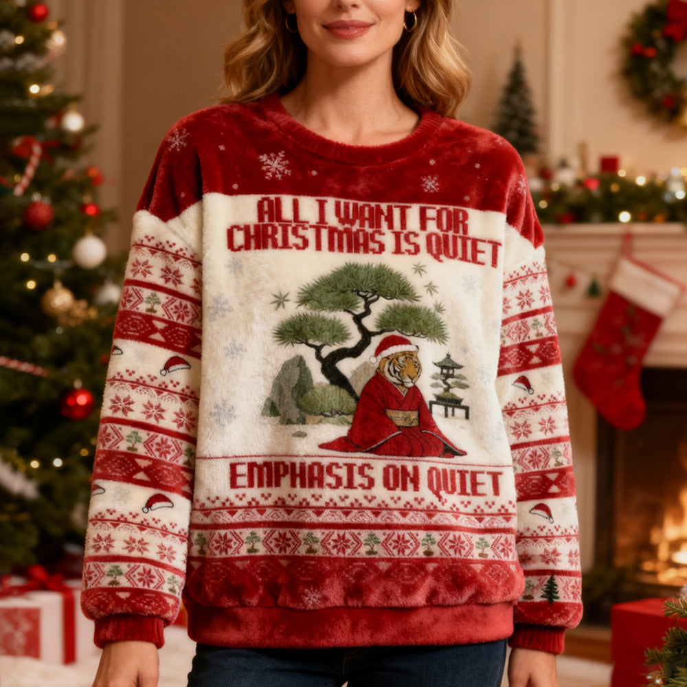 Comstylish Christmas Tiger Peaceful Christmas Ugly Velvet Sweatshirt
