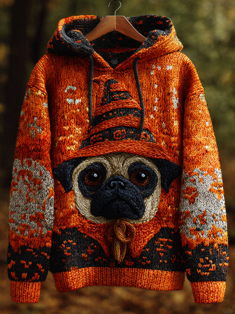 Comstylish Women's Vintage Halloween Dog Embroidered Print Hoodie