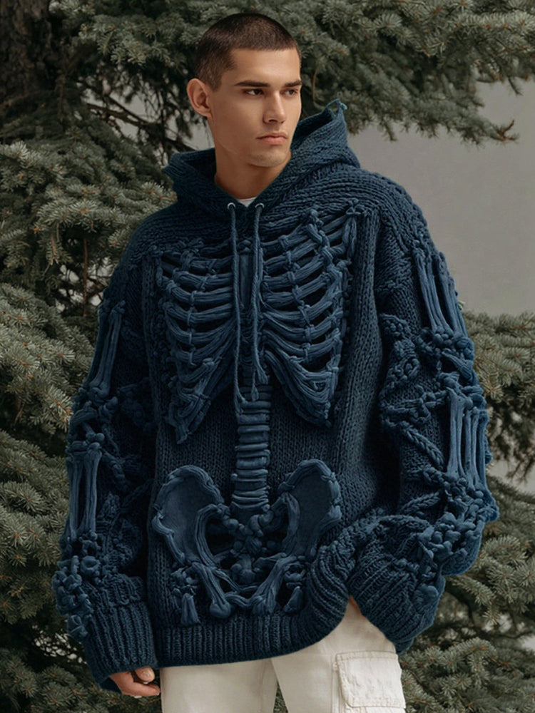 Men's Halloween Skeleton Art  Knit Hooded Sweater artswardrobe