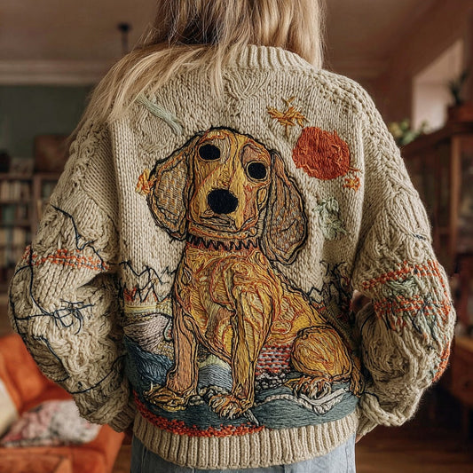 Women's Funny Dog Knitted Jacquard Crew Neck Sweater artswardrobe