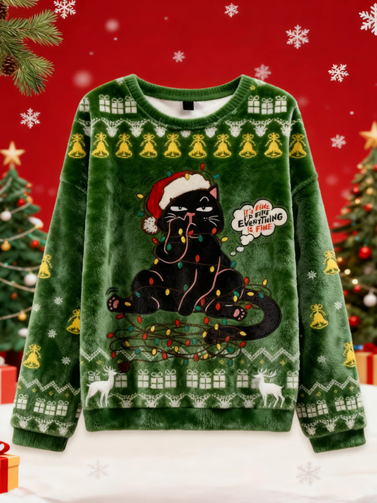 Comstylish Naughty Black Cat Christmas Ugly Flannel Sweater