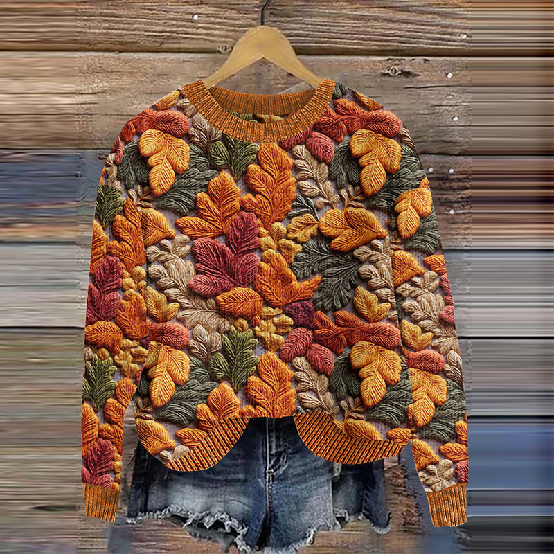 Autumn Leaves Art Print Knitted Pullover Sweater artswardrobe