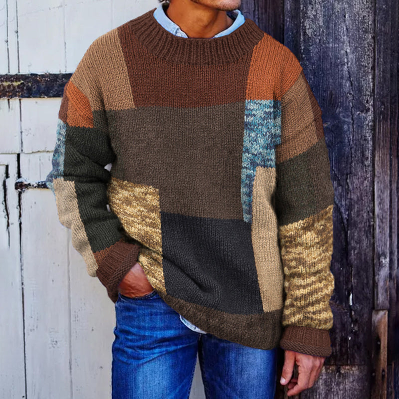 Men'S Patchwork Warmth Knitted Jacquard Sweater elevenforest