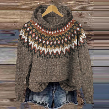 Retro Wave Pattern Hooded Sweater elevenforest