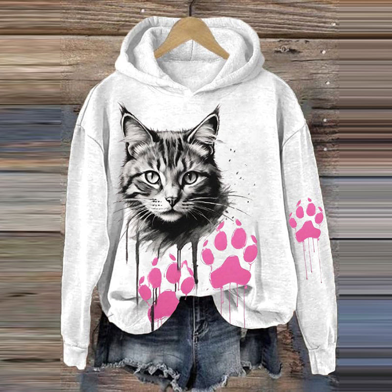 Women's Cute Cat Printed Hooded Sweatshirt elevenforest
