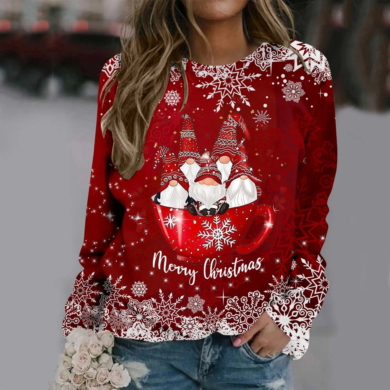 Carmen® | Warm crew neck sweater with Merry Christmas print for women