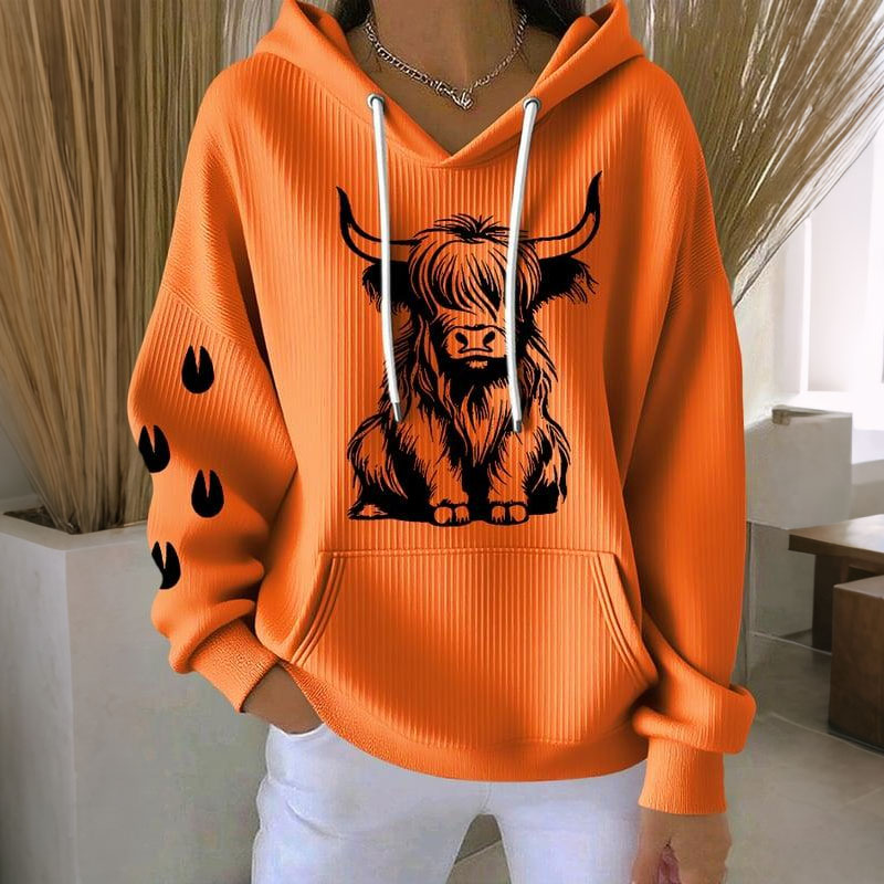 Women's Highland Cow Print Casual Hoodie artswardrobe
