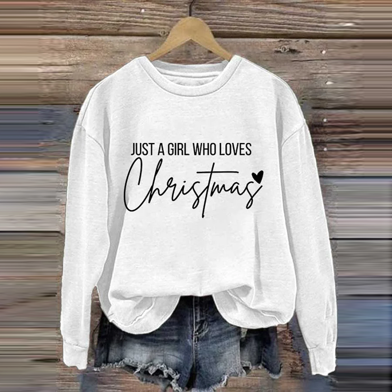 Comstylish Retro Just A Girl Who Loves Christmas Print Round Neck Sweatshirt