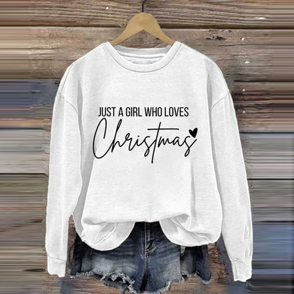 Comstylish Retro Just A Girl Who Loves Christmas Print Round Neck Sweatshirt