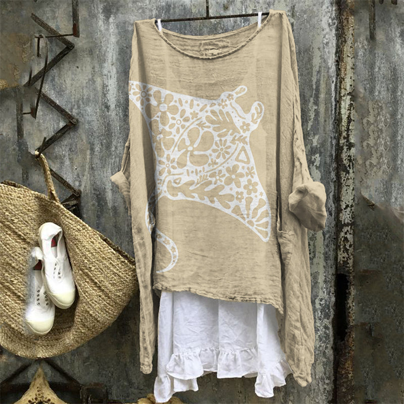 Comstylish Batomorphi Tropical Floral Lino Art Flowy Linen Tunic