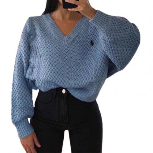 Maglione traforato in cotone con scollo a V e motivo a nido d'ape strutturato