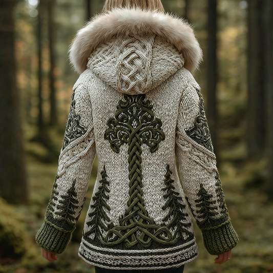 Viking Retro Women's Hooded Knit Sweater Jacket artswardrobe