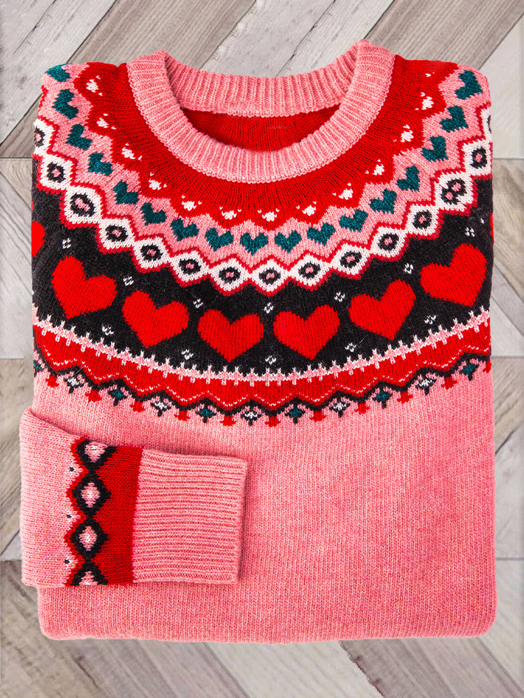 Valentine's Day Hearts Cozy Fair Isle Knit Sweater artswardrobe
