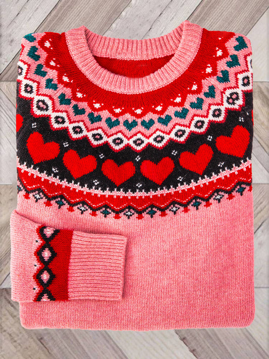 Valentine's Day Hearts Cozy Fair Isle Knit Sweater artswardrobe