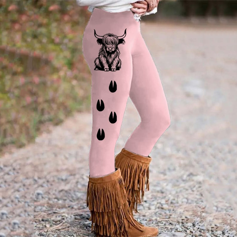 Women's Highland Cow Print Casual Leggings artswardrobe