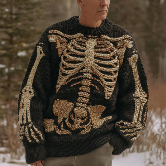 Halloween Skeleton Pattern Knit Round Neck Sweater artswardrobe