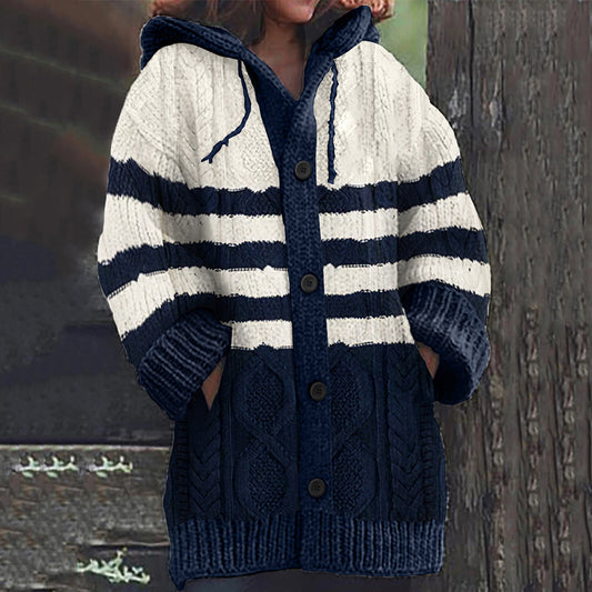 Retro Blue And White Knitted Sweater Cardigan elevenforest
