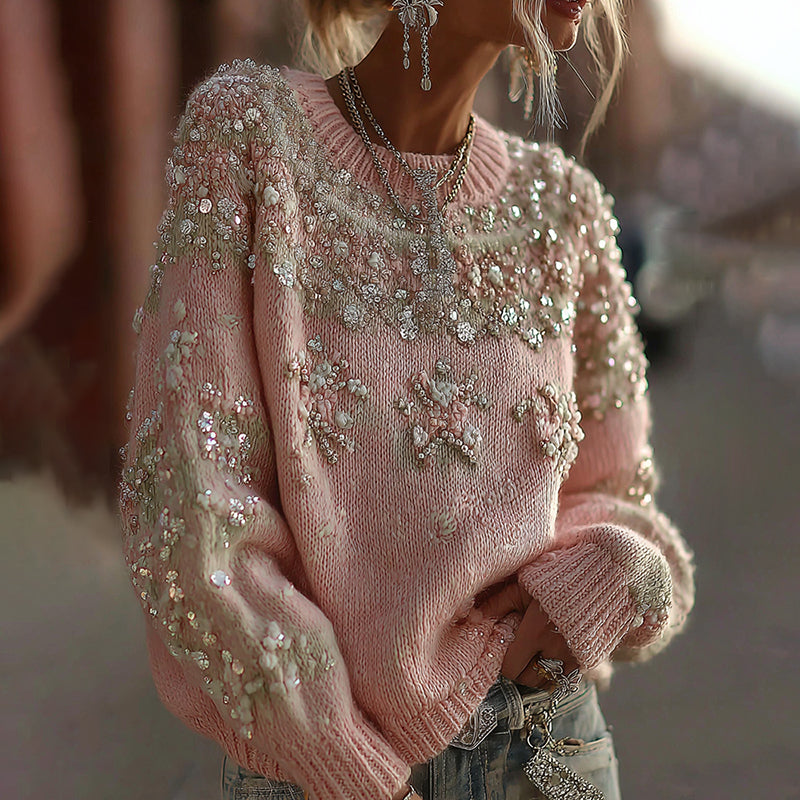 Women's Classic Fairman Island Pattern Sequin Sweater artswardrobe