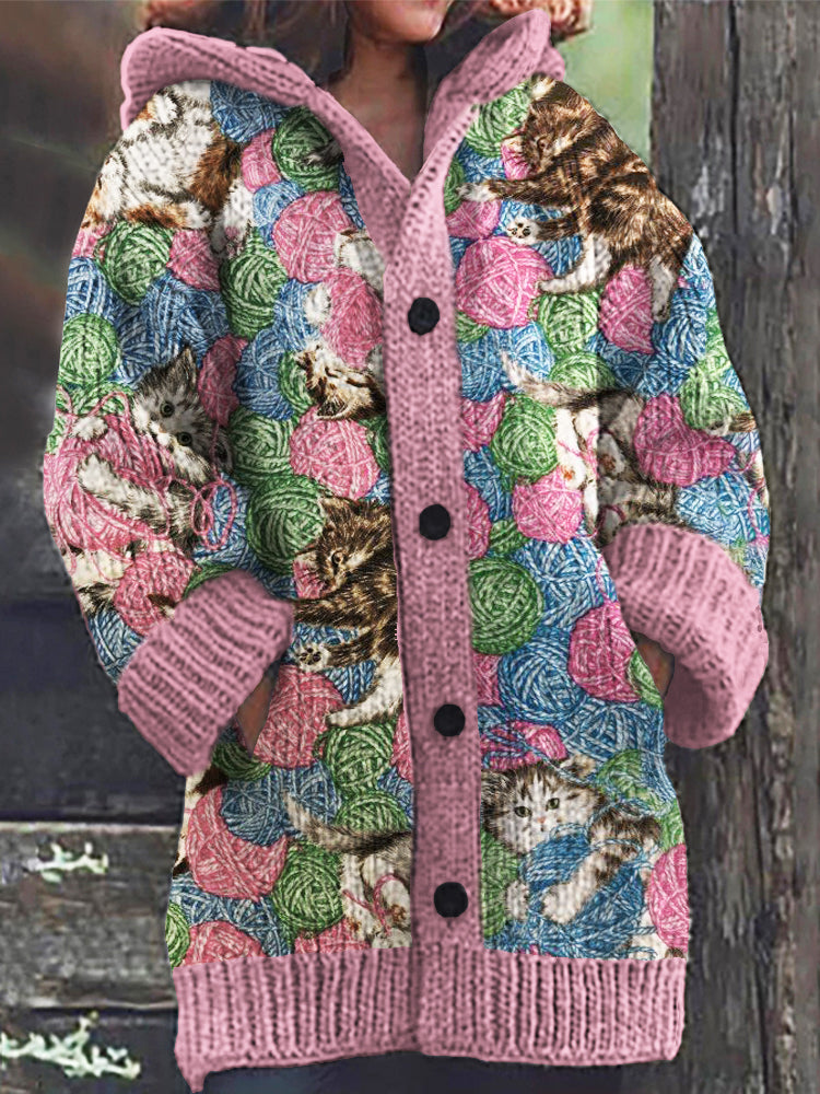 Colorful Wool Cats Women's Hooded Sweater Cardigan elevenforest