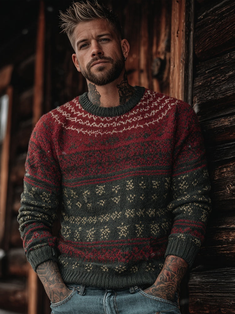 Comstylish Men's Retro Style Christmas Inspired Pattern Cozy Knit Sweater
