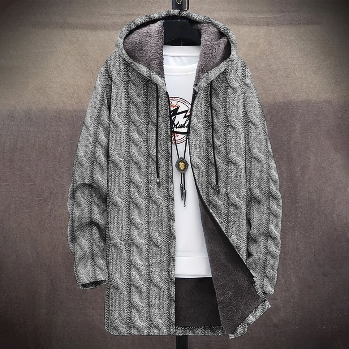 Men's Vintage Knitted Pattern Comfortable Plush Hooded Coat elevenforest