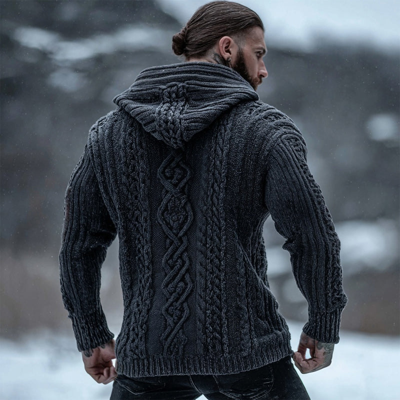Men's Vintage Celtic Knot Jacquard Chunky Hooded Sweater artswardrobe