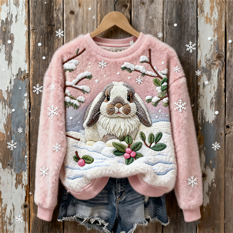 Lovely Bunny In The Snow Cozy Plush Sweatshirt artswardrobe