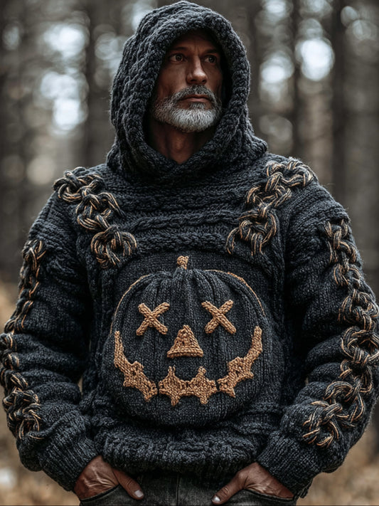 Men's Halloween Evil Pumpkin Head Vintage Hooded Sweater elevenforest