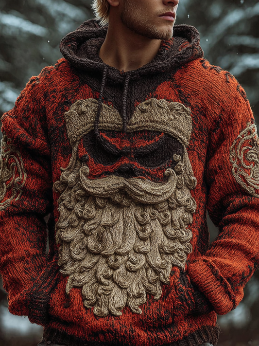 Halloween Viking Grotesque Santa Claus Men's Knit Hooded Sweater artswardrobe